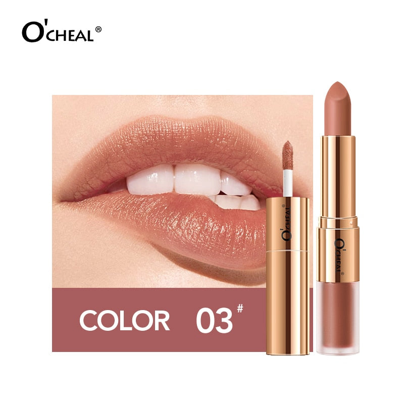 Batom 2 em 1 O'CHEAL : Batom Matte  e Gloss Labial