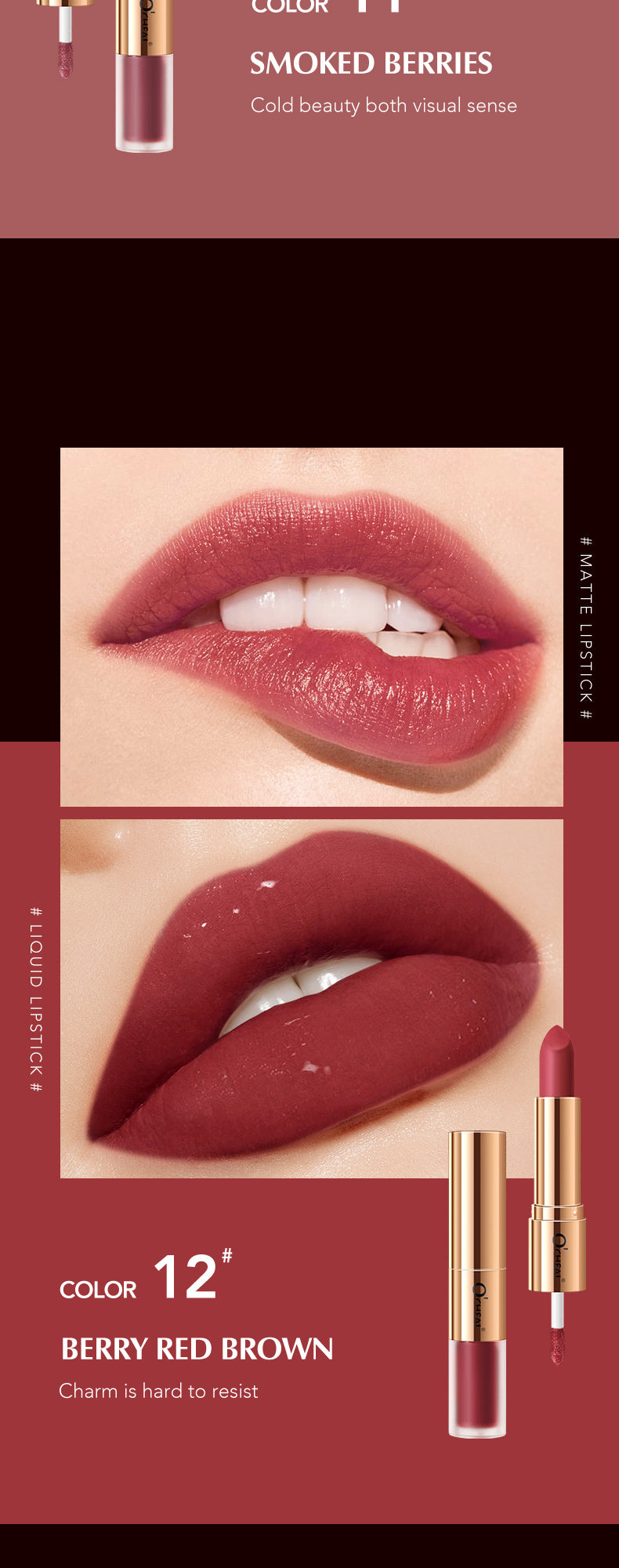 Batom 2 em 1 O'CHEAL : Batom Matte  e Gloss Labial