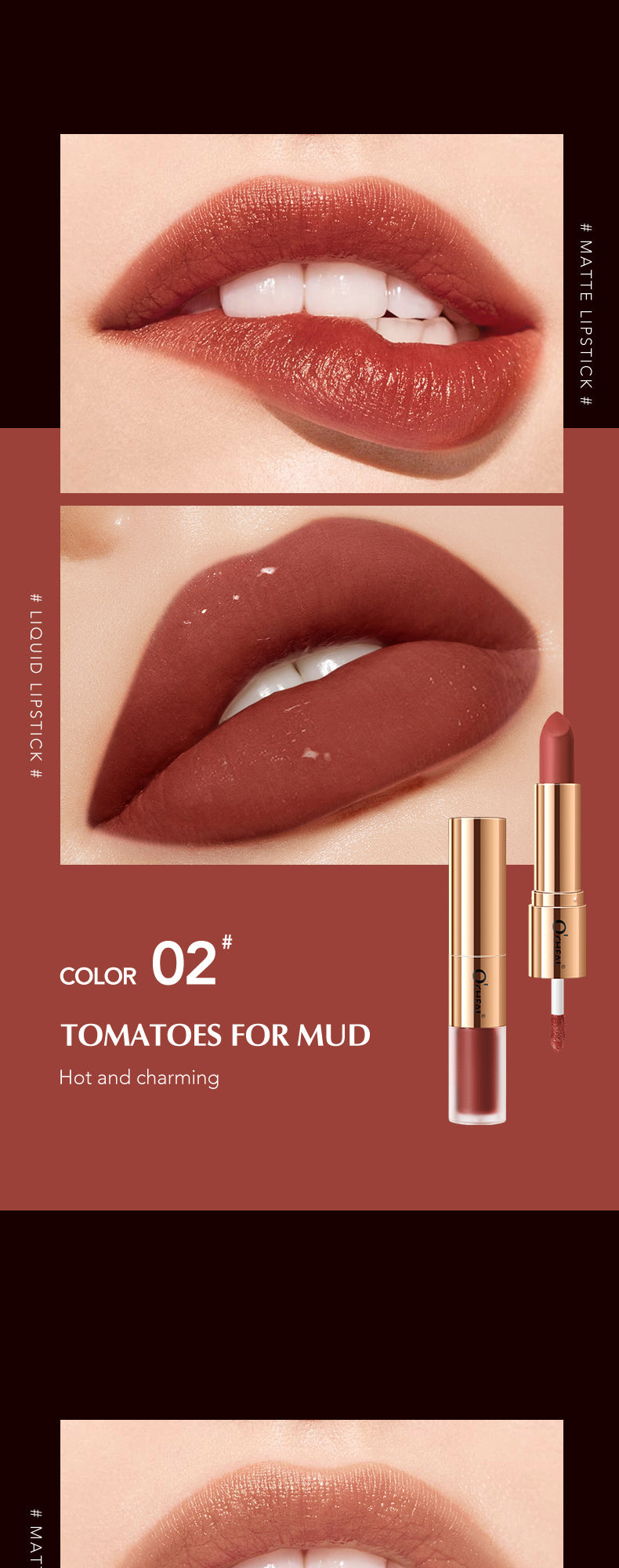 Batom 2 em 1 O'CHEAL : Batom Matte  e Gloss Labial