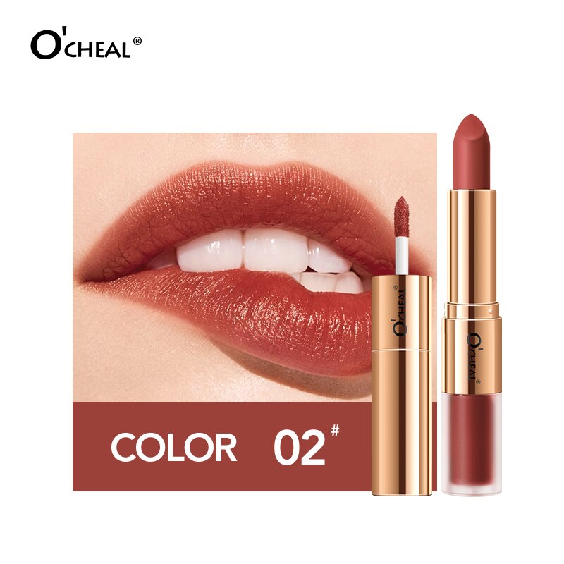 Batom 2 em 1 O'CHEAL : Batom Matte  e Gloss Labial