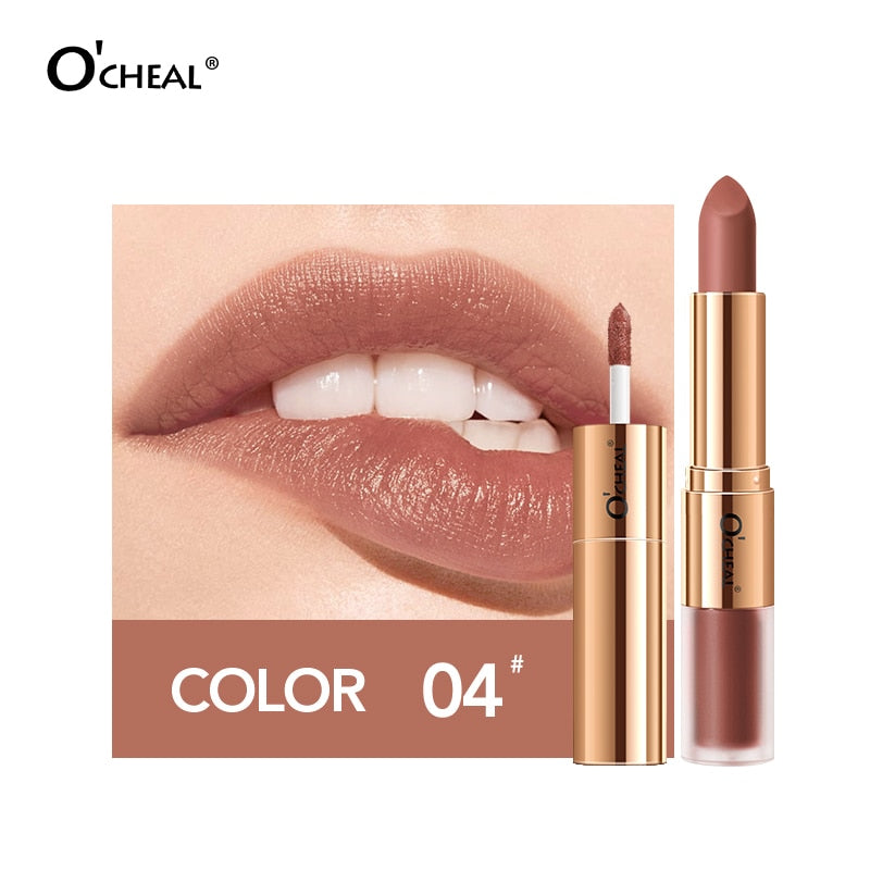 Batom 2 em 1 O'CHEAL : Batom Matte  e Gloss Labial