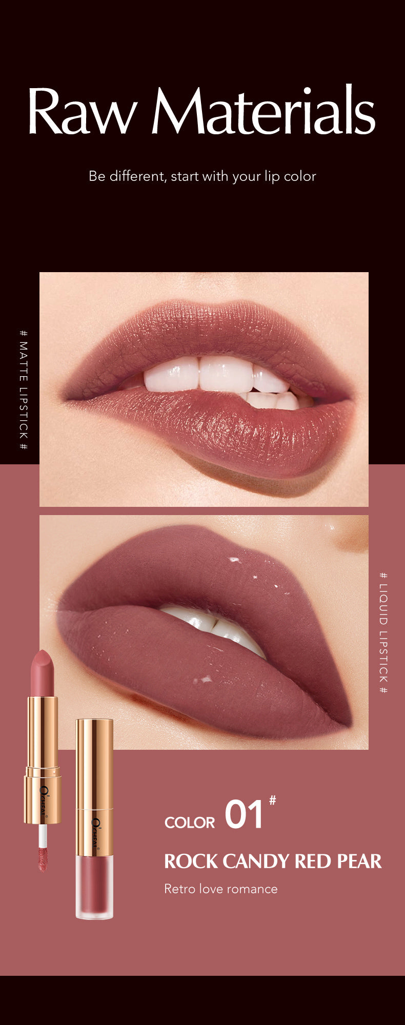 Batom 2 em 1 O'CHEAL : Batom Matte  e Gloss Labial