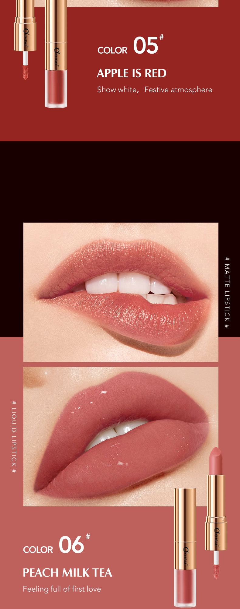 Batom 2 em 1 O'CHEAL : Batom Matte  e Gloss Labial