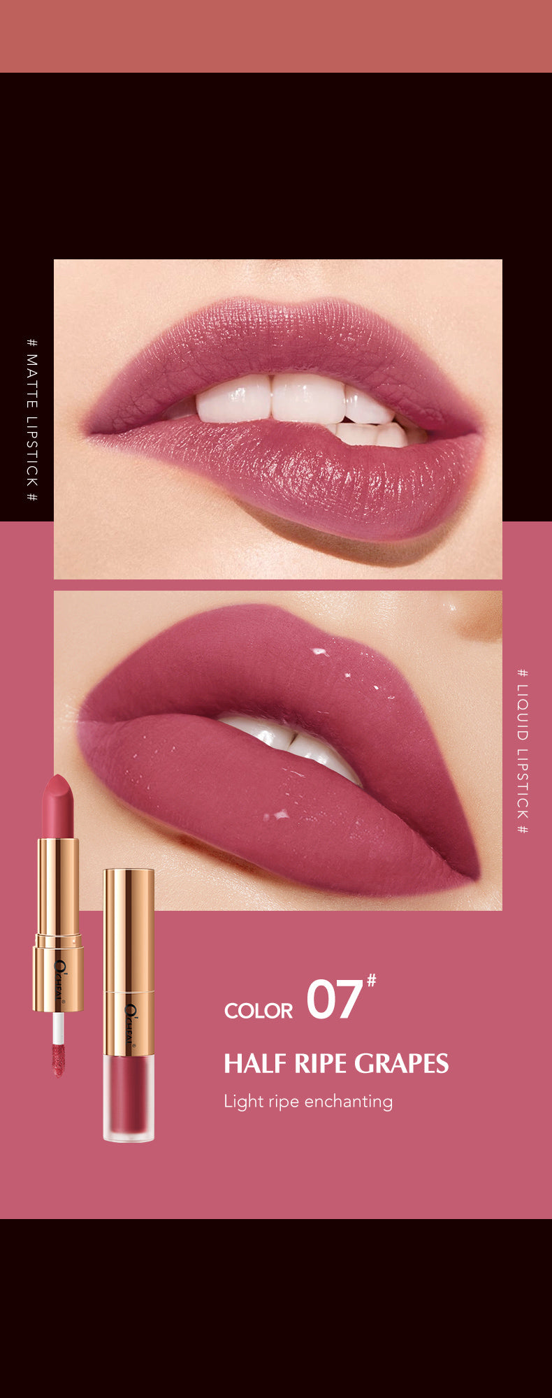 Batom 2 em 1 O'CHEAL : Batom Matte  e Gloss Labial