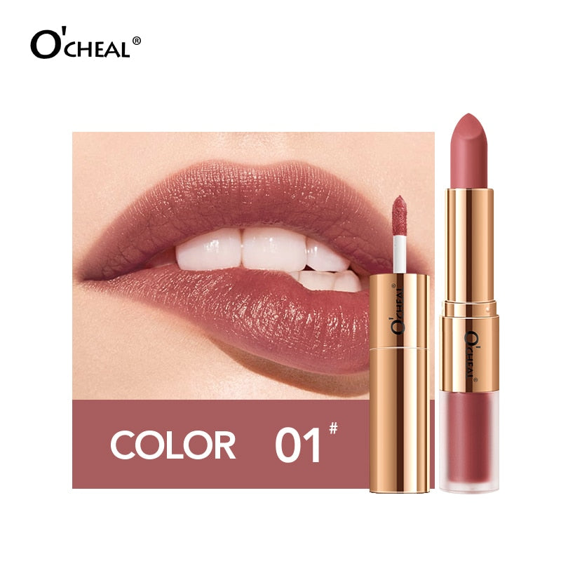 Batom 2 em 1 O'CHEAL : Batom Matte  e Gloss Labial