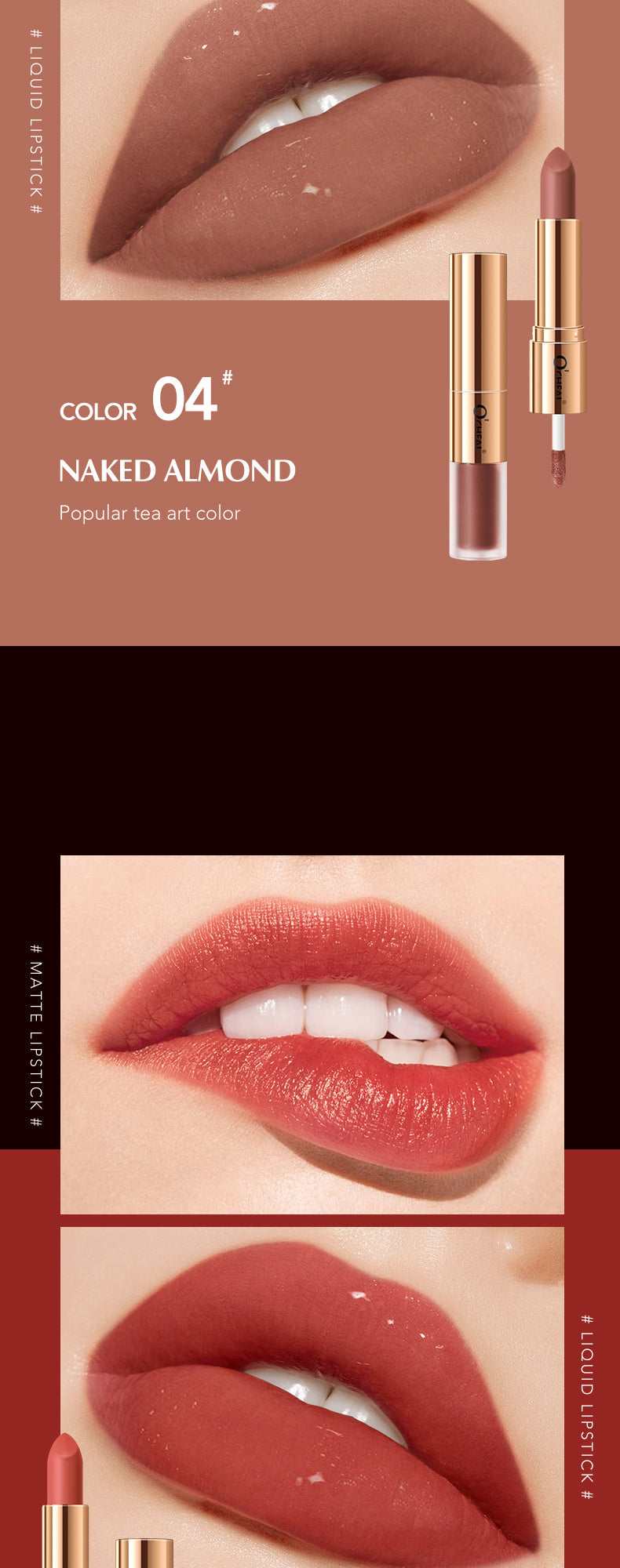 Batom 2 em 1 O'CHEAL : Batom Matte  e Gloss Labial