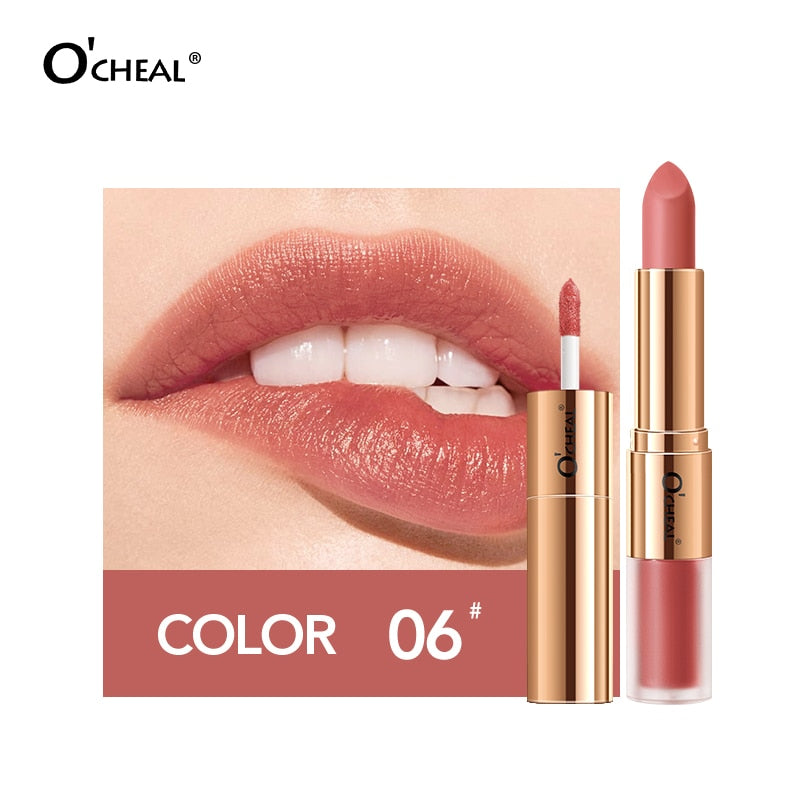 Batom 2 em 1 O'CHEAL : Batom Matte  e Gloss Labial