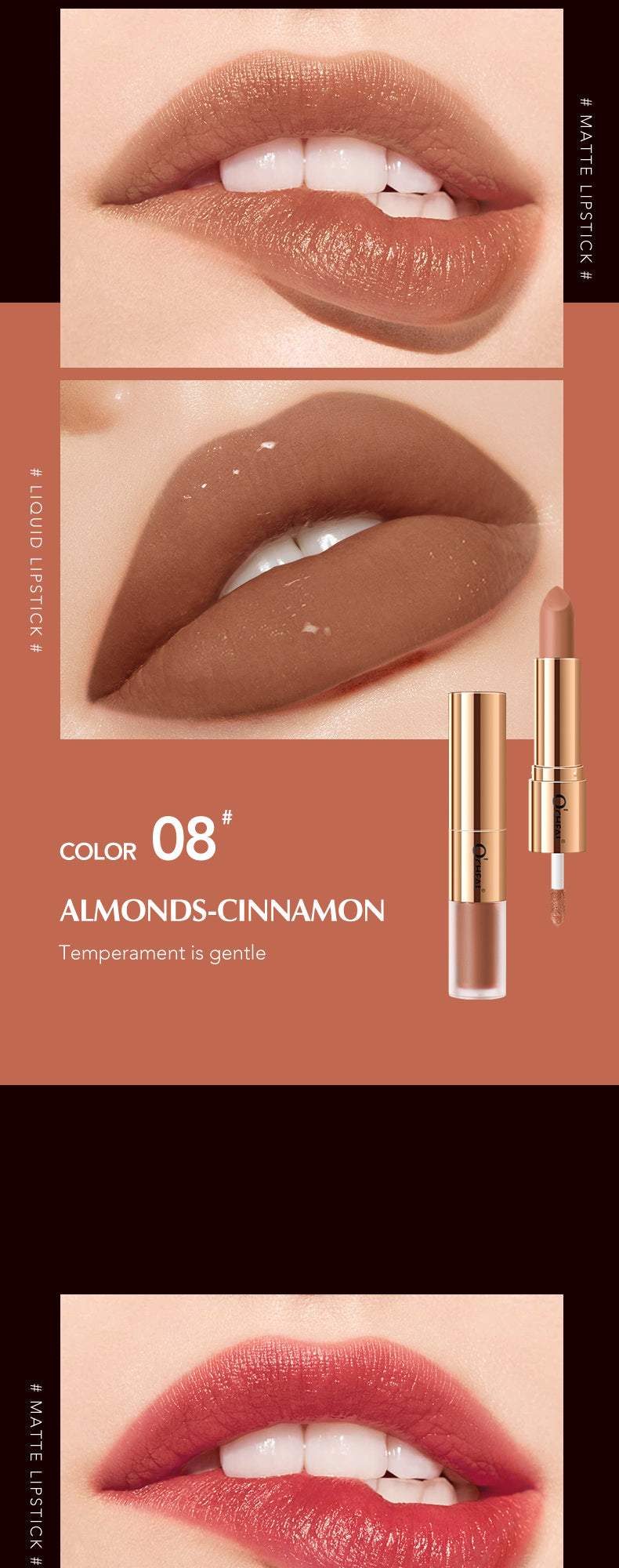 Batom 2 em 1 O'CHEAL : Batom Matte  e Gloss Labial