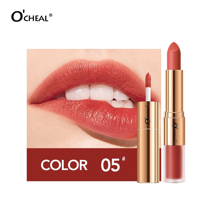 Batom 2 em 1 O'CHEAL : Batom Matte  e Gloss Labial